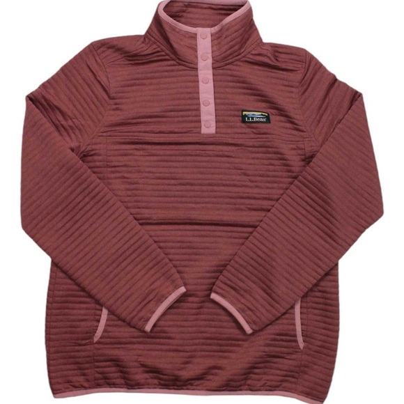 L.L. Bean Airlight Knit Pullover Berry Pink Ribbed Stretch - Picture 3 of 6